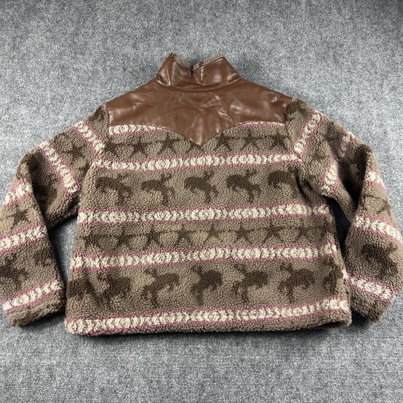 Ariat Jacket Womens XXL Plus Brown Sherpa Fleece‎ Horse Print Bandit Western Zip - Picture 8 of 10